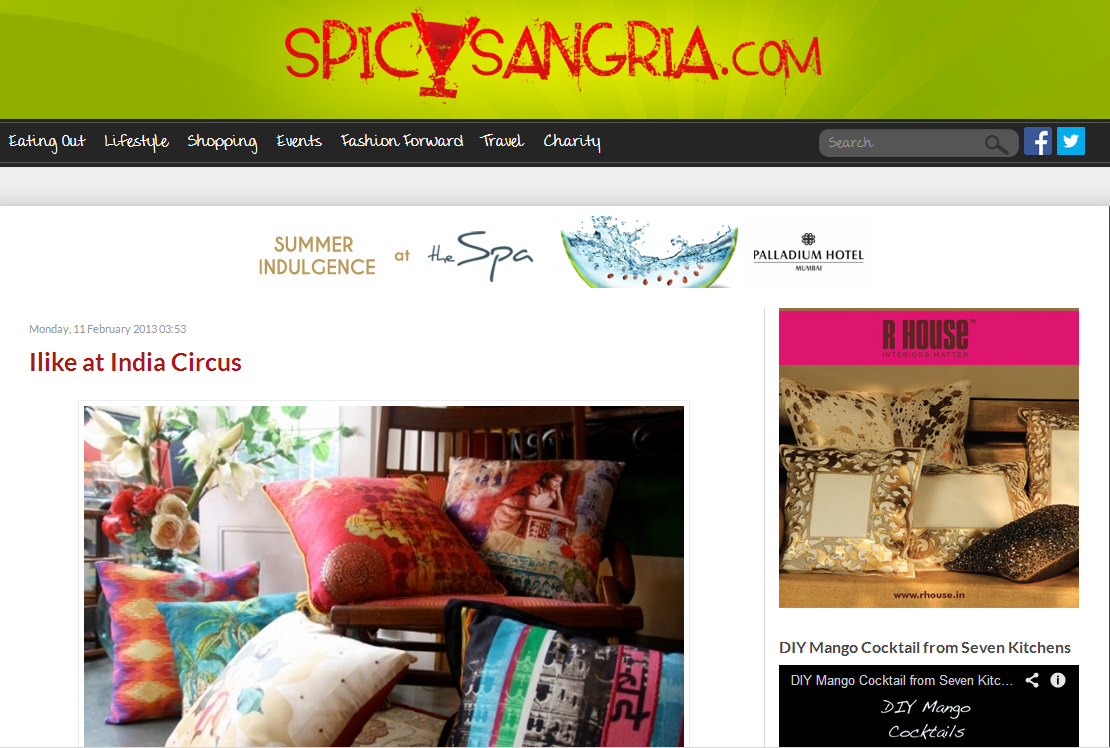 India Circus featured in the blog Spicy Sangria in February 2013