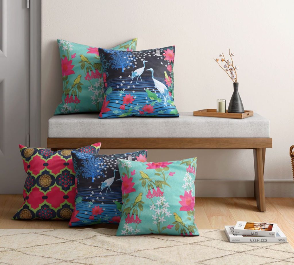 Shop Blooms & Swans Blended Velvet Cushion Cover Set of 5 by India Circus 