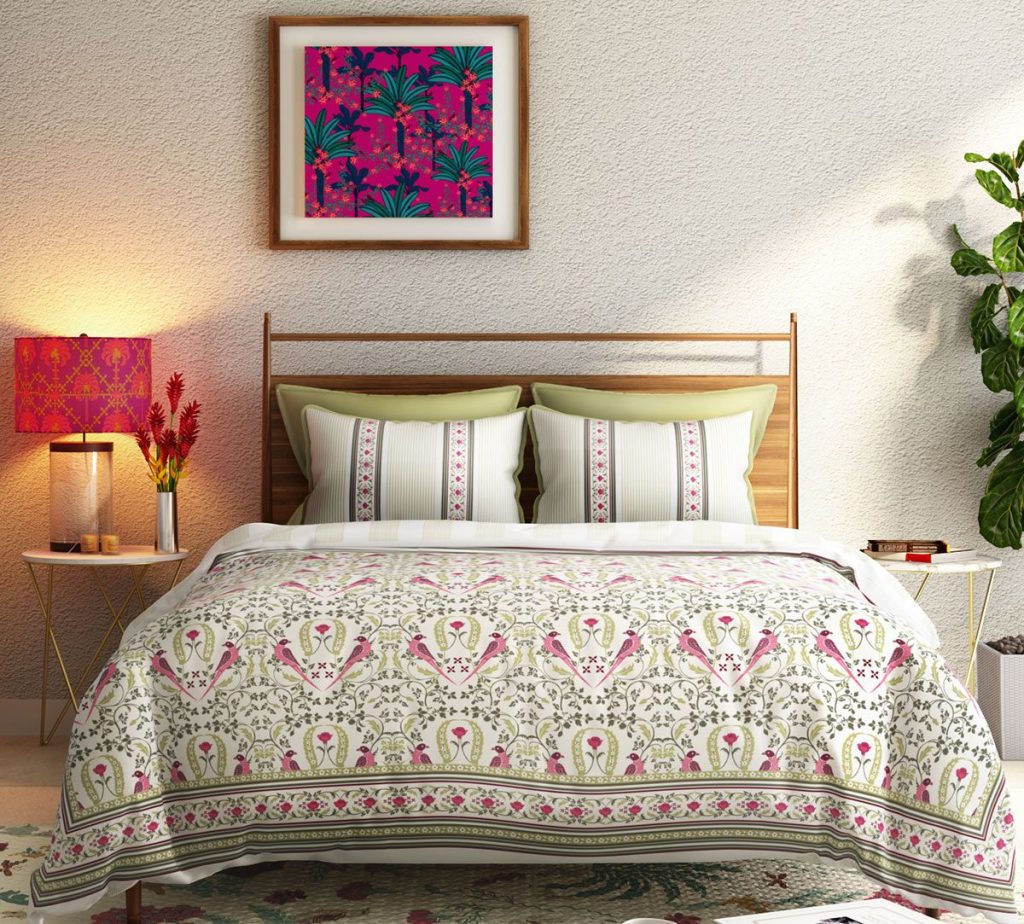  Parakeet Florals Single Bed Dohar by India Circus 