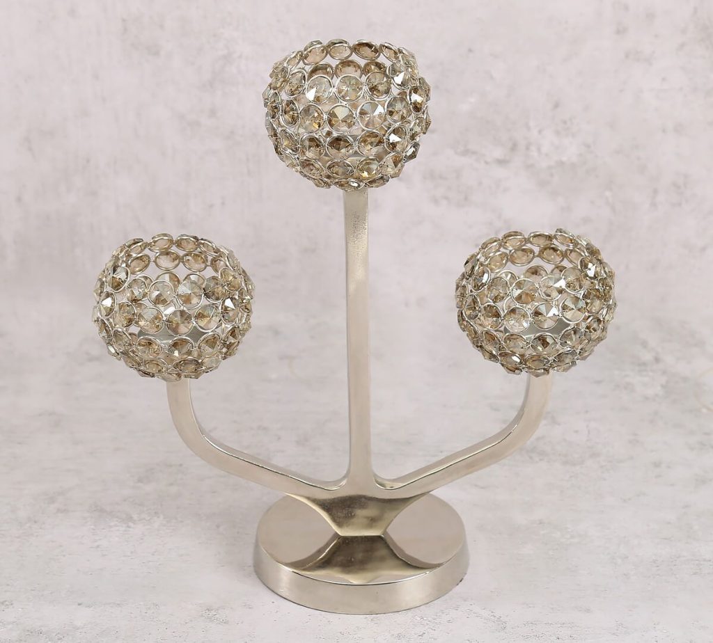 Buy Grey Globe Crystal Candle Holder from India Circus 