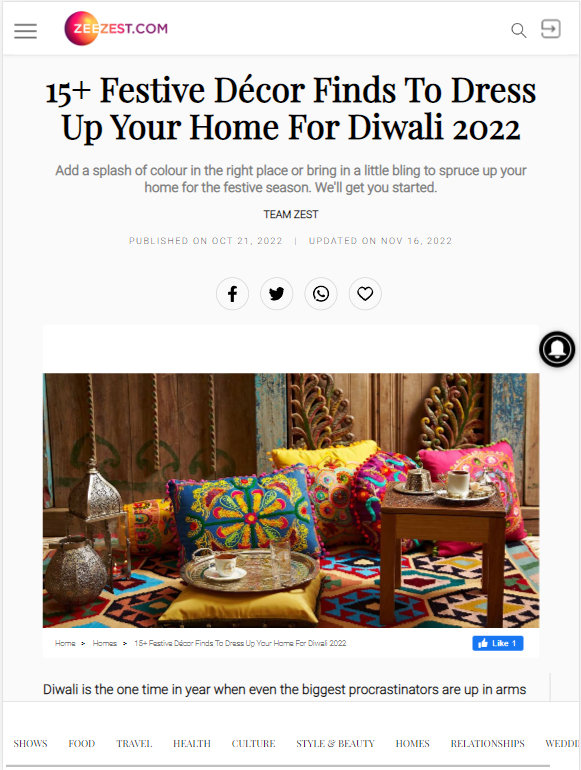 Zeezest.Com - October 2022 - 15+ festive decor finds to dress up ypur home for diwali 2022