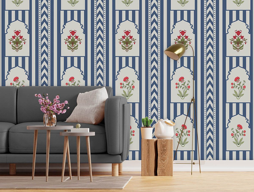 Blue Spell Wallpaper, A sofa with cushion and Tables