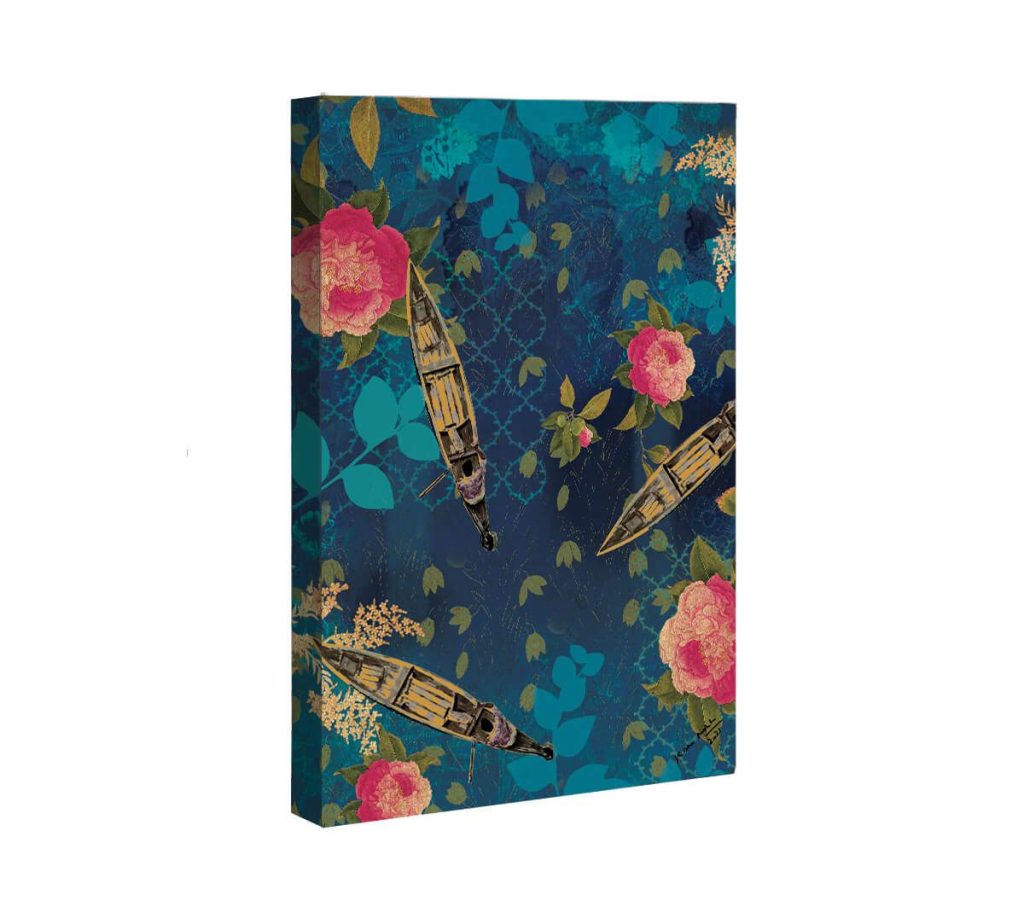 Blue Floral Lake Inception Canvas Wall Art by India Circus