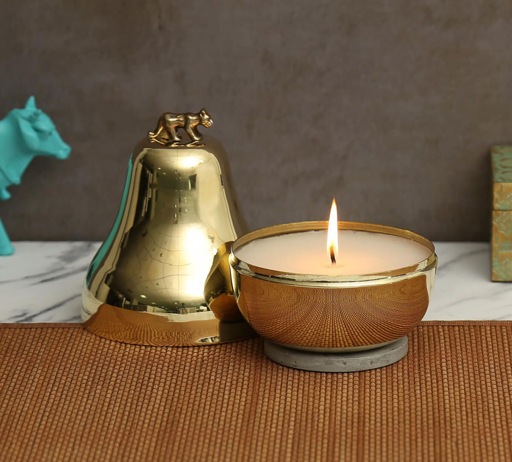 Pear Pardine Gleam Large Brass Candle Votive by India Circus 