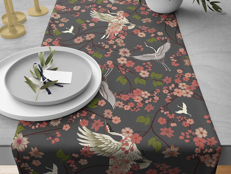 Flight of cranes table runner by India Circus