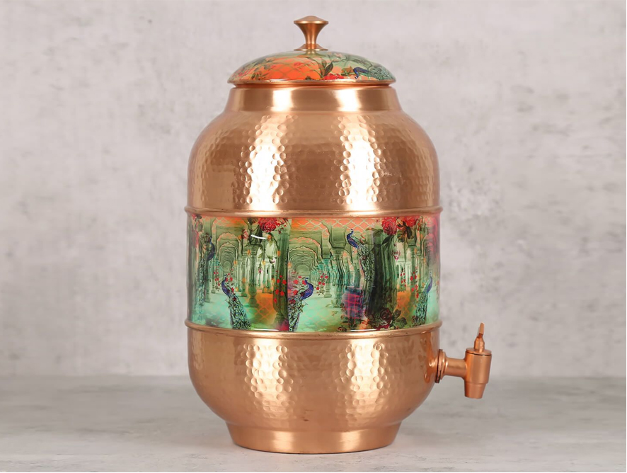 Peacock Dwar copper water dispenser by India Circus
