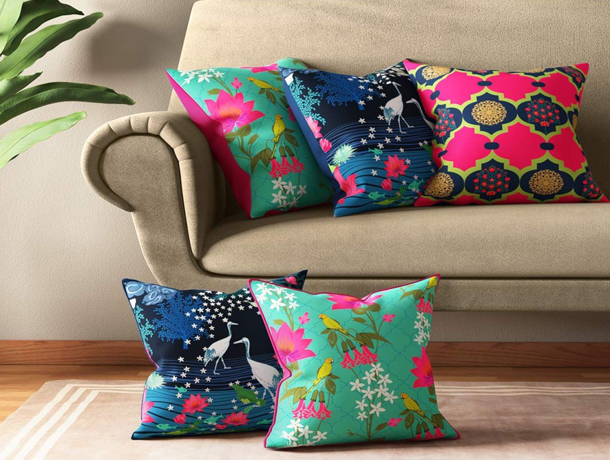 Blooms and Swans Cushion by India Circus