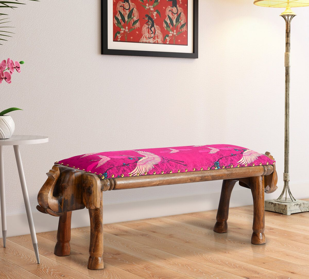 Legend of the Cranes Animal Wooden Bench by India Circus