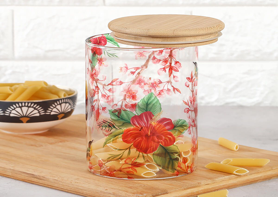 Perching Floral Paradise Glass Jar