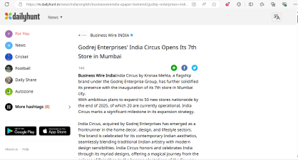 Godrej Enterprises' India Circus Opens Its 7th Store in Mumbai - DailyHunt, August 2024