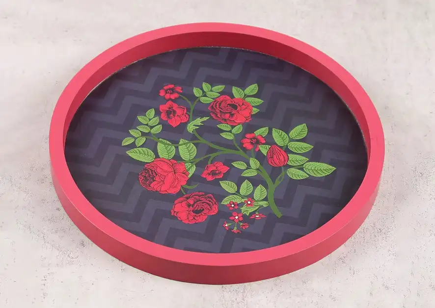 Chevron Roses Decor Plate