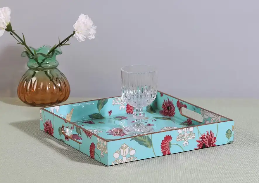 Square wooden tray as a Plant Table